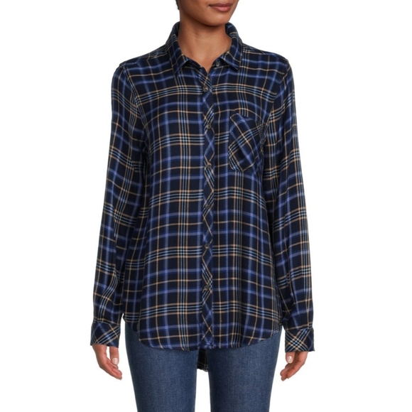 Casa Cabana Blue Plaid Button-Up Shirt Women's Xxl Button Down Top